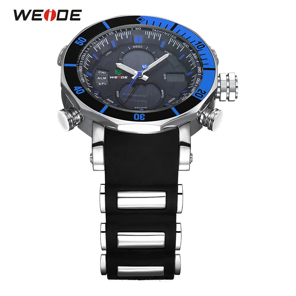 2018 модные спортивные мужские синие Цифровые кварцевые часы WEIDE из ПУ кожи с