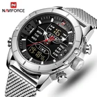 Часы наручные NAVIFORCE Мужские кварцевые Светодиодные, роскошные Брендовые спортивные цифровые в стиле милитари, полностью стальные