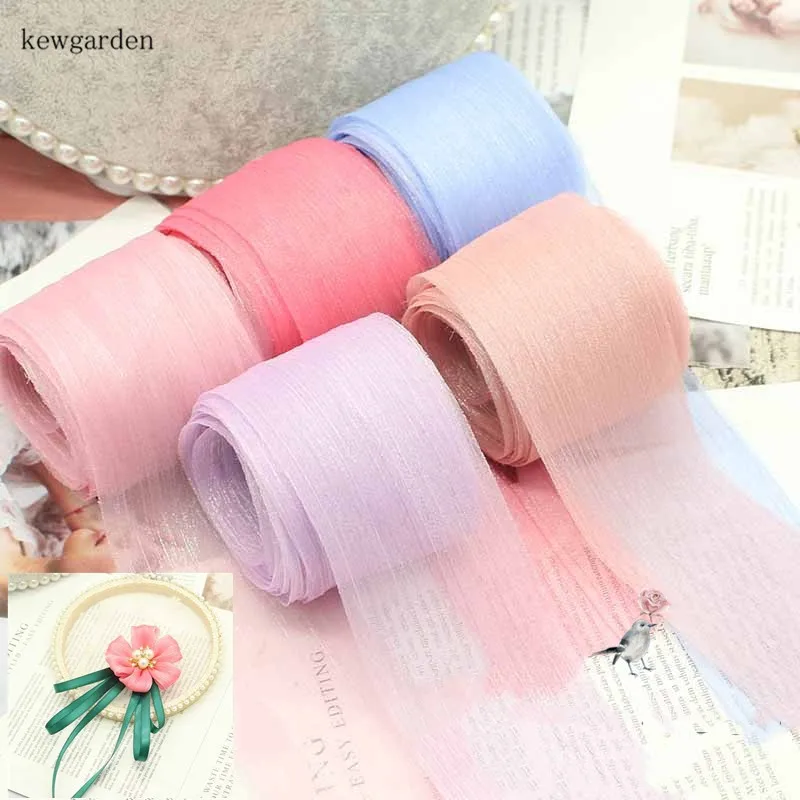 Kewgarden плиссированная пряжа DIY Boknot лента 6 см 60 мм вручную изготовленная лента полоса Вуаль ленты аксессуары упаковка Riband 16 метров