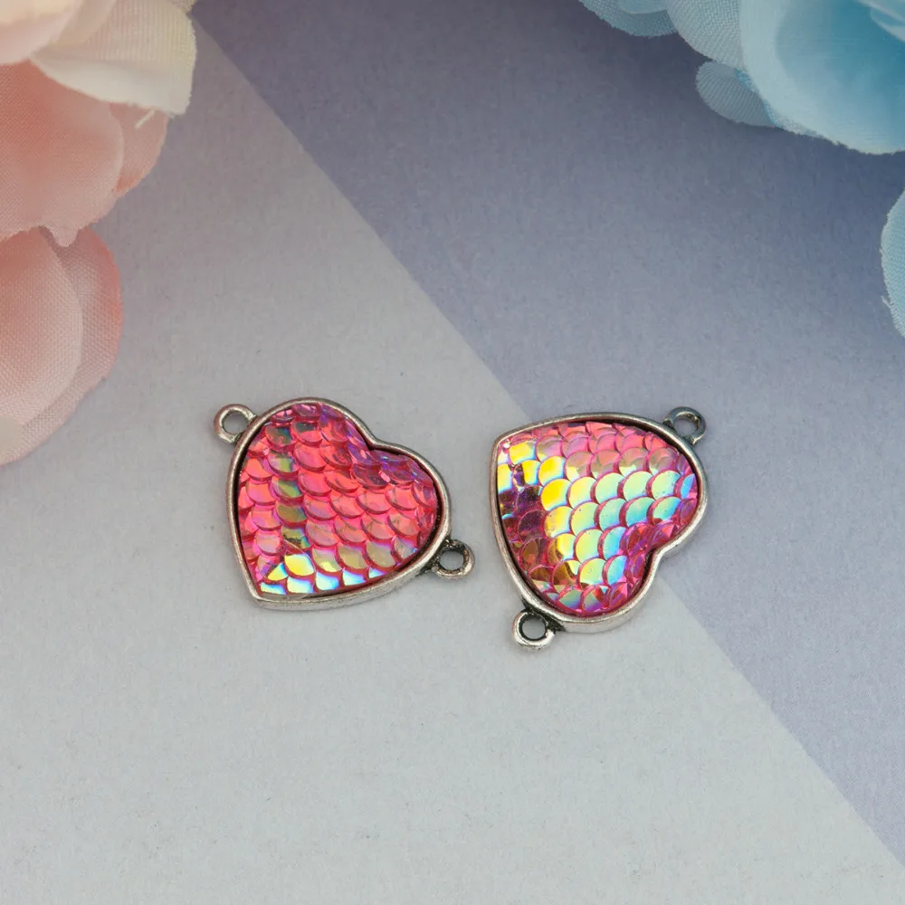 DoreenBeads Резина с Цинковым Сплавом Mermaid Fish Dragon весы Разъемы Сердце античное серебро