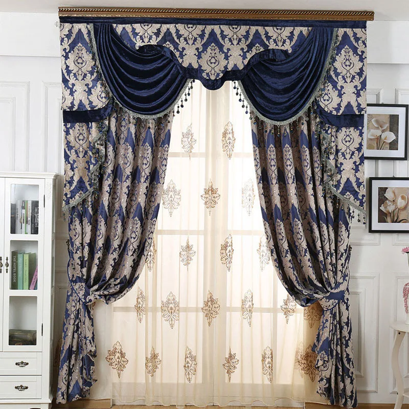 Магнитные шторы с магнитом европейские затемненные из Дамаска темно синего