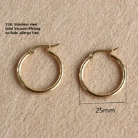size 25mm gold color plated round trendy brief titanium stainless steel men earring hoop earrings for women classic jewelry
