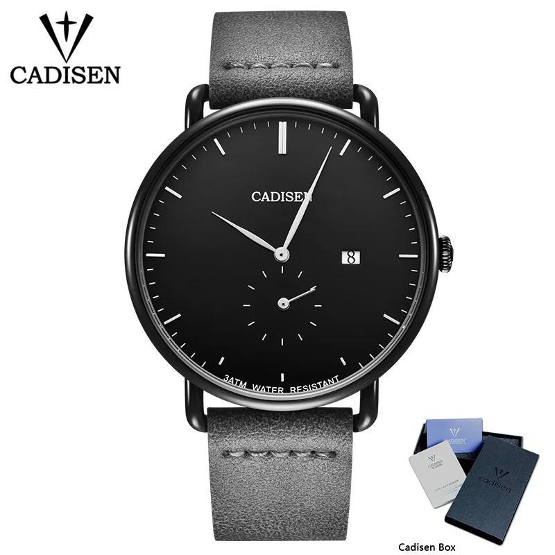 Black CADISEN новые модные мужские часы кварцевые часы ультра тонкие бизнес часы мужские кожаные Наручные часы водонепроницаемые Relogio Masculino - Цвет: Black