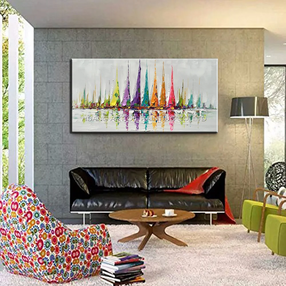Ручная роспись холст настенное Искусство Красочный парусник абстрактная