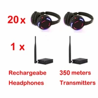 500m distance professional silent disco 20 led headphones with 1 transmitter rf wireless for dj club party meeting broadcast