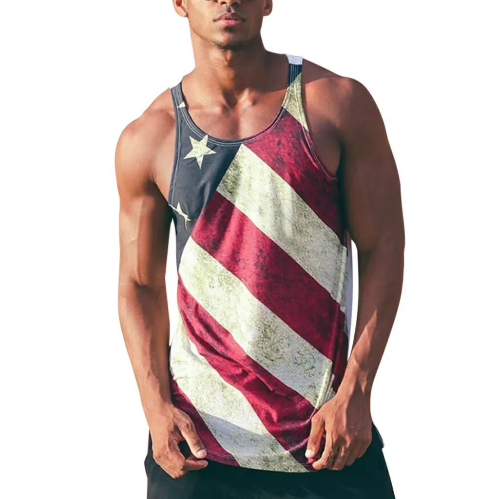 Повседневная мужская майка с принтом флага США топы без рукавов Летний жилет