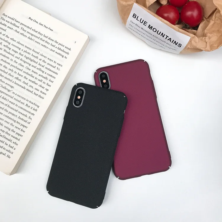 Retro Solid Color Simple Phone case For iPhone X 6 Puls 6S 7 8 Cases Rock sand matte texture Wine Red Black Blue Gray |