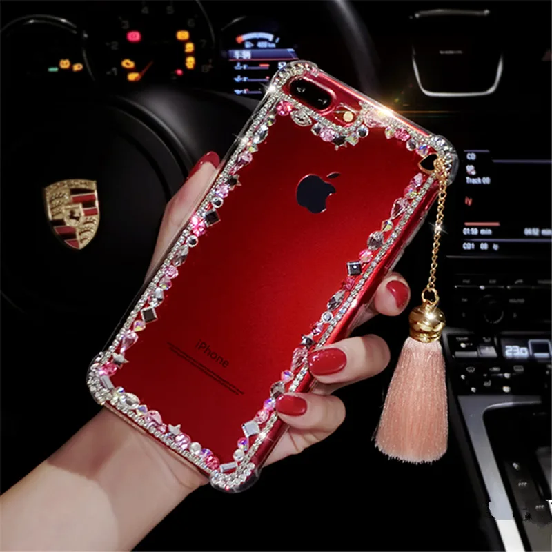 For Samsung S5 S6 S7 edge S8 S9 plus Note 3 4 5 8 fashion Lovely girls flash tassel Diamond Rhinestone cell phone protector case | Мобильные