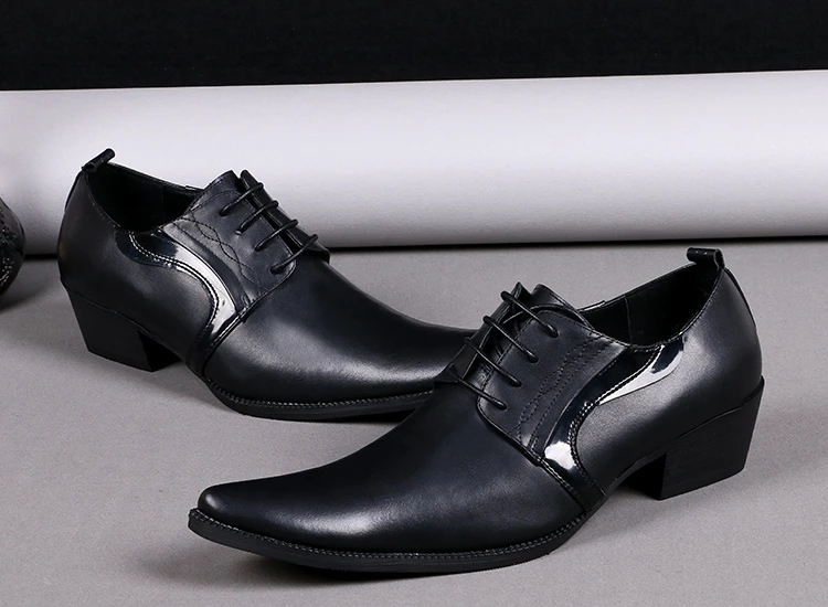 Туфли-оксфорды мужские из натуральной кожи высокие каблуки заостренный носок