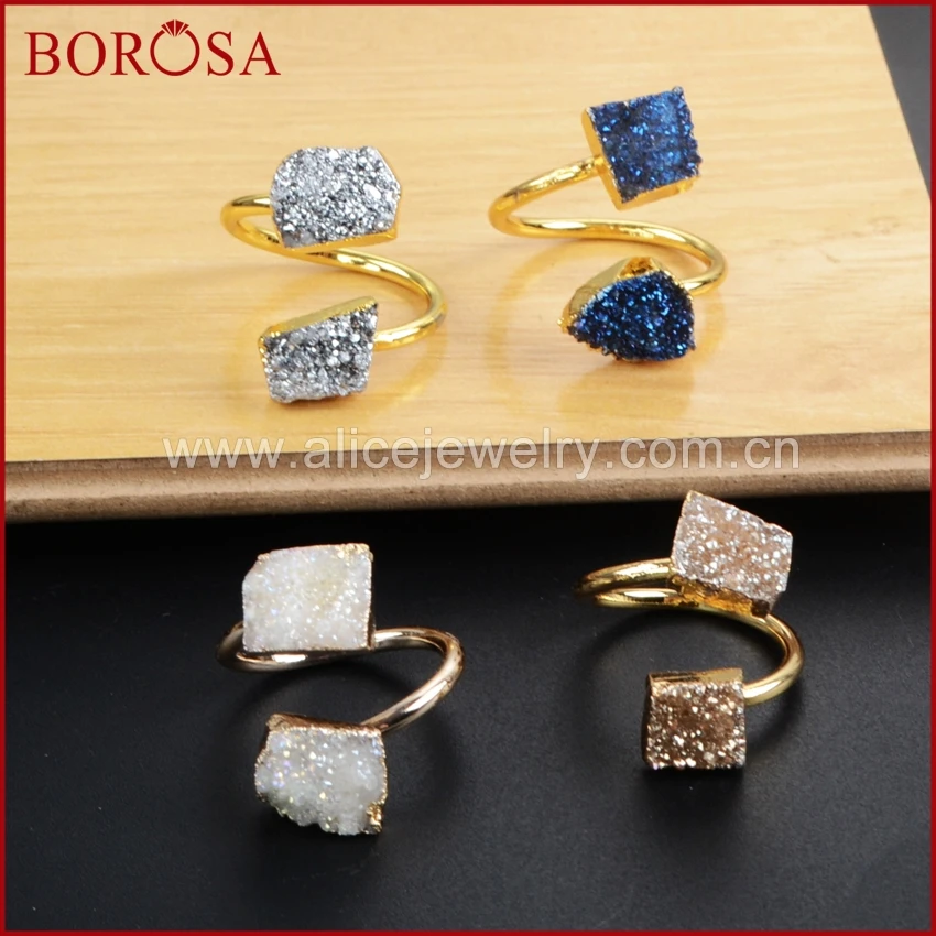 Двойной Агаты BOROSA двусторонний камень кольца золотого цвета неправильной формы