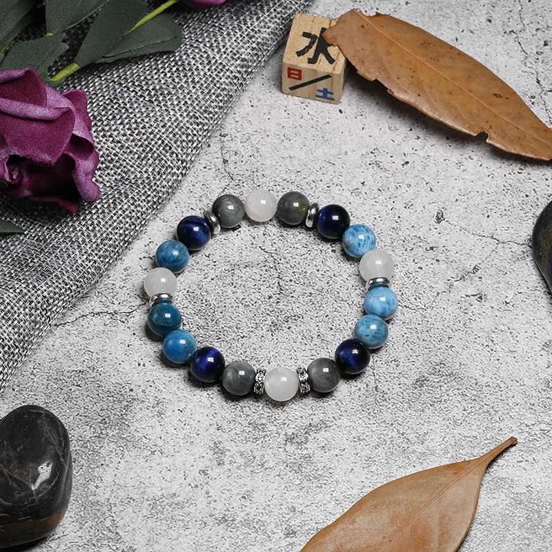 Натуральный 10 мм белый лунный камень с голубым тигровым глазом ястреба