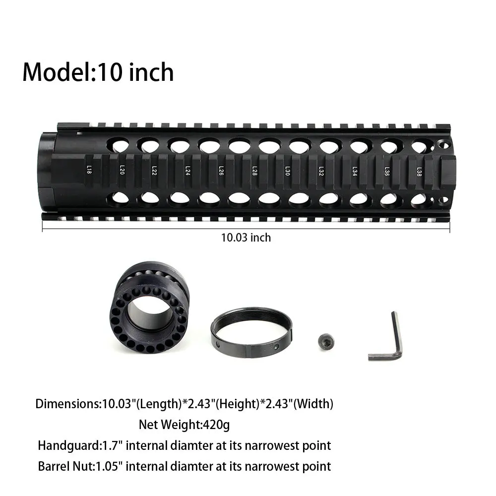 Тактический " 7" " 10" 1" 15" бесплатно поплавок Quad Picatinny Rail Handguard подходит на стандартный карабин. Крепление винтовки 223 5,56 AR15 M16 - Цвет: 10INCH