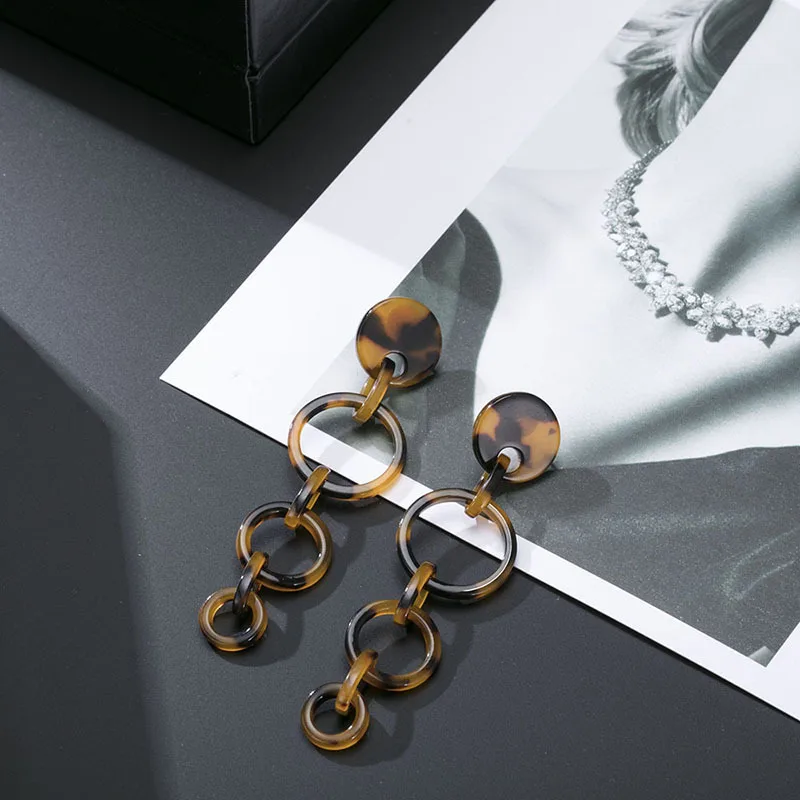 Long String tortoise shell Earrings For Women Girls Bohemian Multicolored Circle Imitation Marble Wedding Party Gift | Украшения и