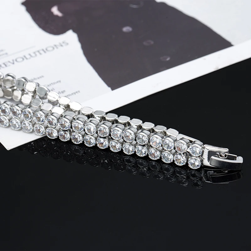 Двухрядный женский браслет из цинкового сплава с кубическим цирконием свадебный