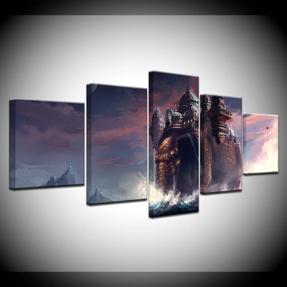 

Elephant 5 Panels Modern Canvas Prints Animals Landscape Artwork Pictures Paintings on Canvas Wall Art Decor for Home Decoration