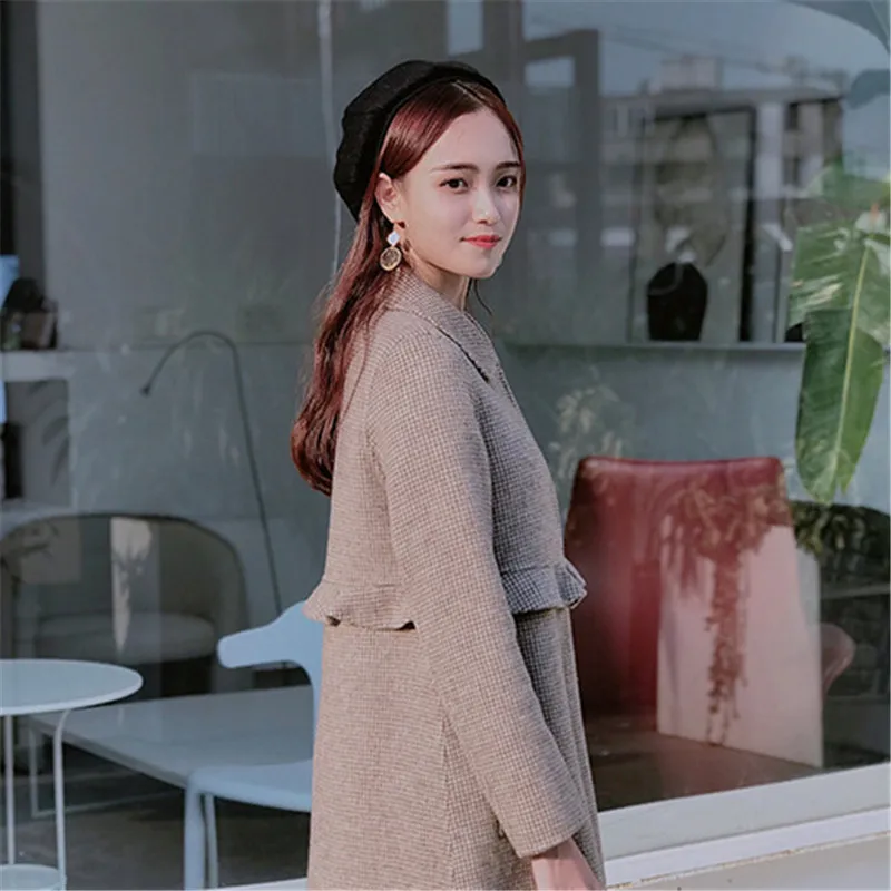 Женское кашемировое пальто с оборками свободная Шерстяная парка в шотландскую