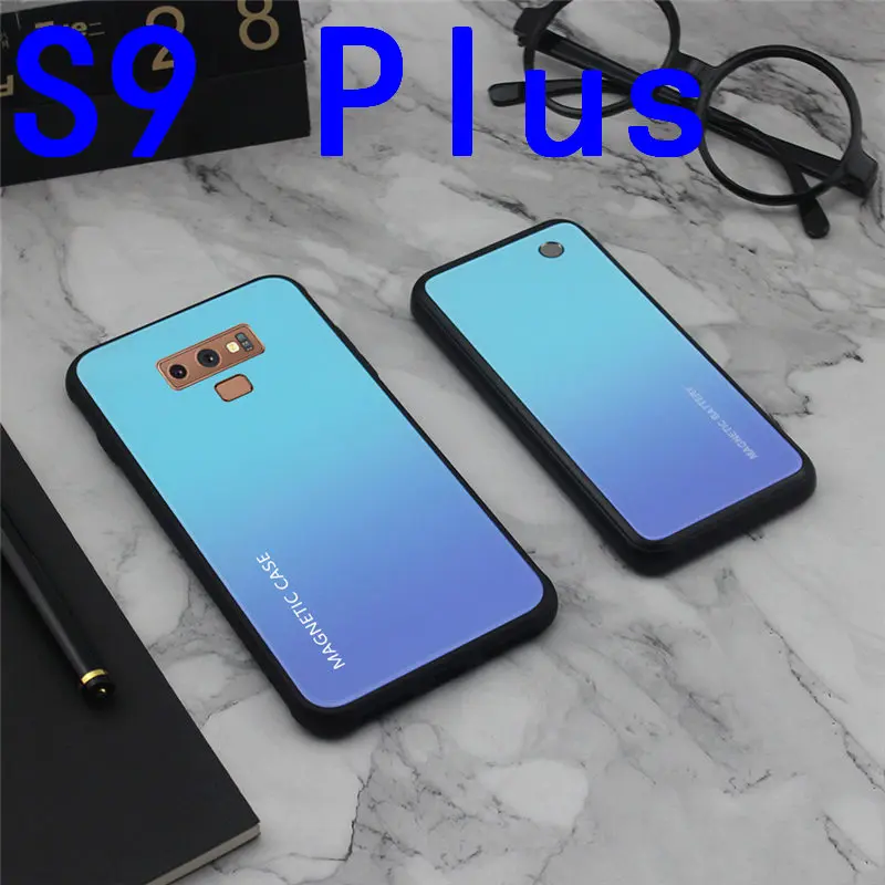 S9 Plus-Blue Тонкий градиентный магнитный беспроводной Чехол для зарядного устройства из закаленного стекла для samsung Galaxy S8 S9 Plus power Bank чехол для зарядки аккумулятора - Цвет: S9 Plus-Blue
