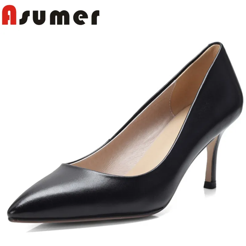 

ASUMER 2021 new arrive fashion Pointed toe high heels dress prom shoes thin heels genuine leather spring summer women shoes