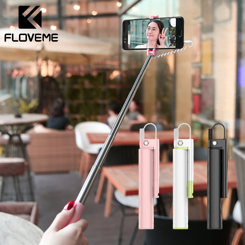 FLOVEME мини селфи-палка монопод универсальные селфи-палки для iPhone 6 5 4 для samsung huawei Xiaomi Android с проводом 3,5 мм разъем