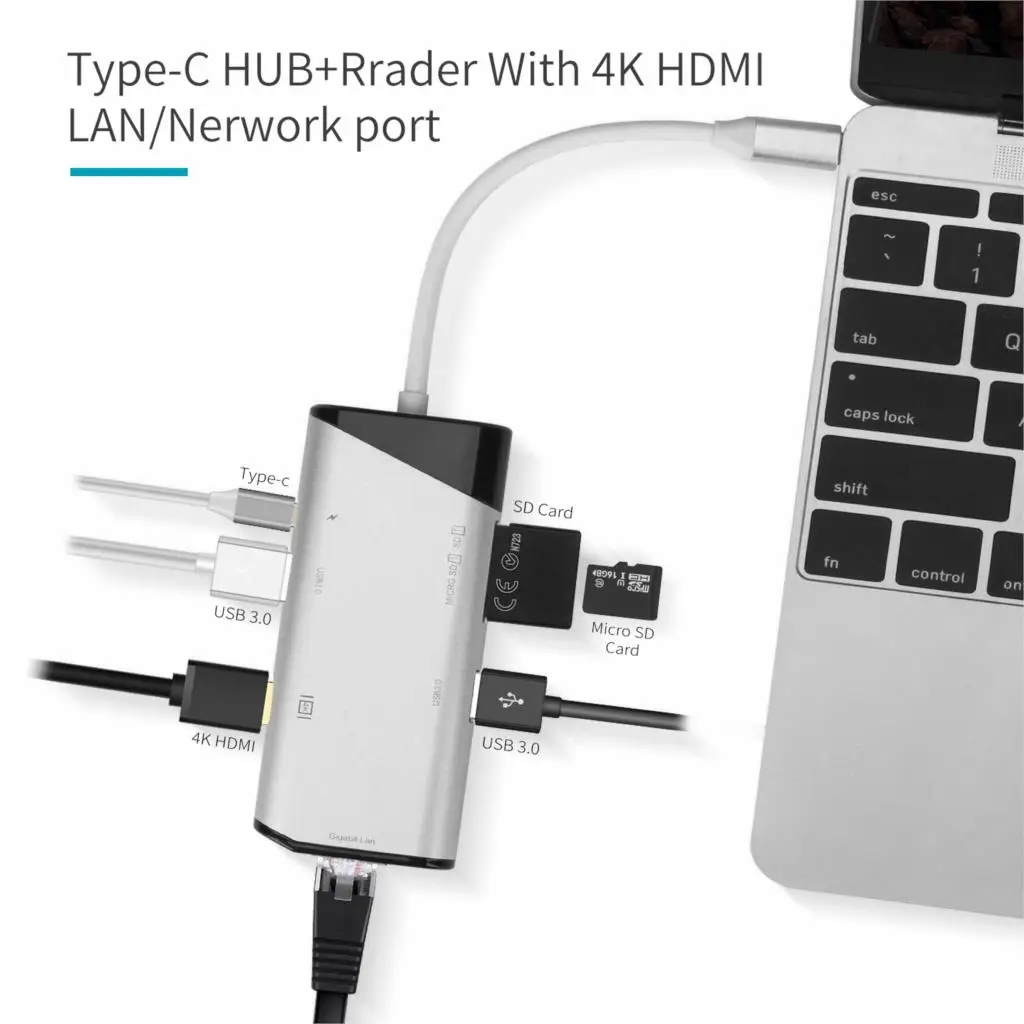 Концентратор USB C 7 в 1 адаптер HDMI Ethernet Rj45 4K 3 устройство для чтения SD/TF карт MacBook Pro iPad