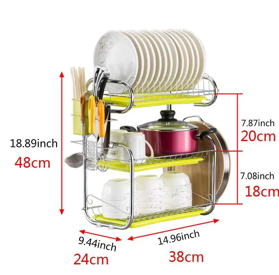 

New 3 Tier Dish Drainer Drying Dish Rack Stainless Steel Kitchen Organizer RV Plate Storage Racks Holders