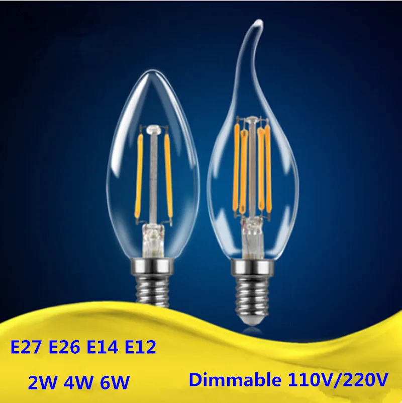 Светодиодный светильник Эдисона с вольфрамовой нитью имитация свечи лампа