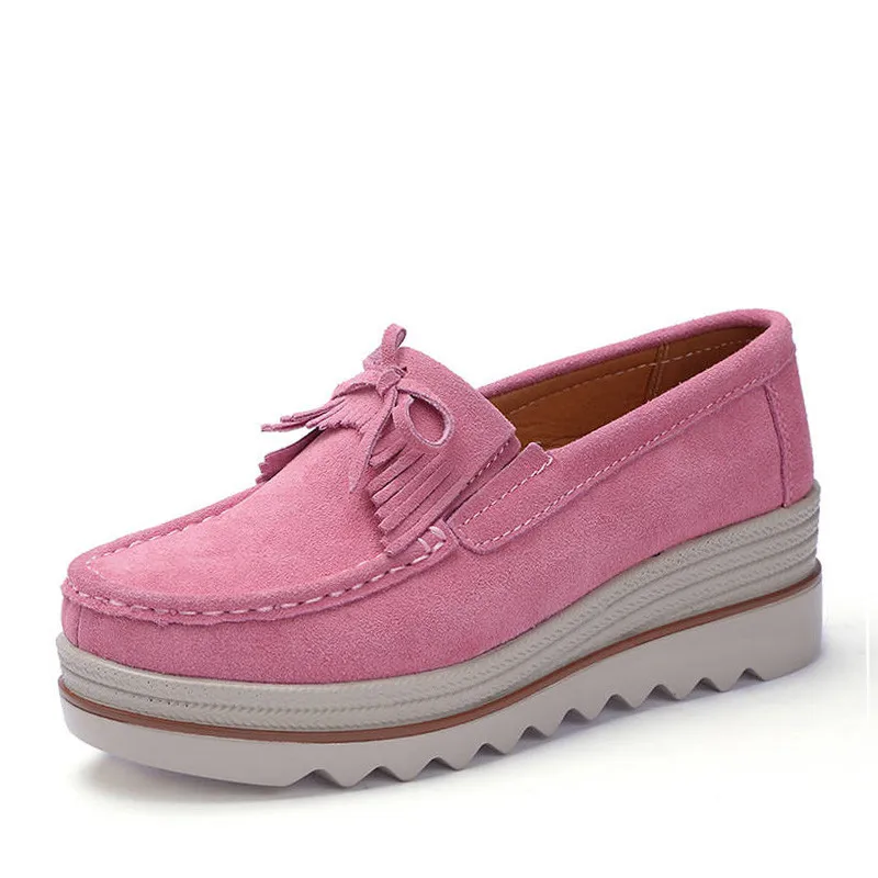 Spring Pink PINSEN/ г.; весенняя женская обувь на плоской платформе; повседневные кроссовки с кисточками и вырезами; кожаная замшевая обувь без шнуровки; женские мокасины с толстой мягкой подошвой - Цвет: Spring Pink