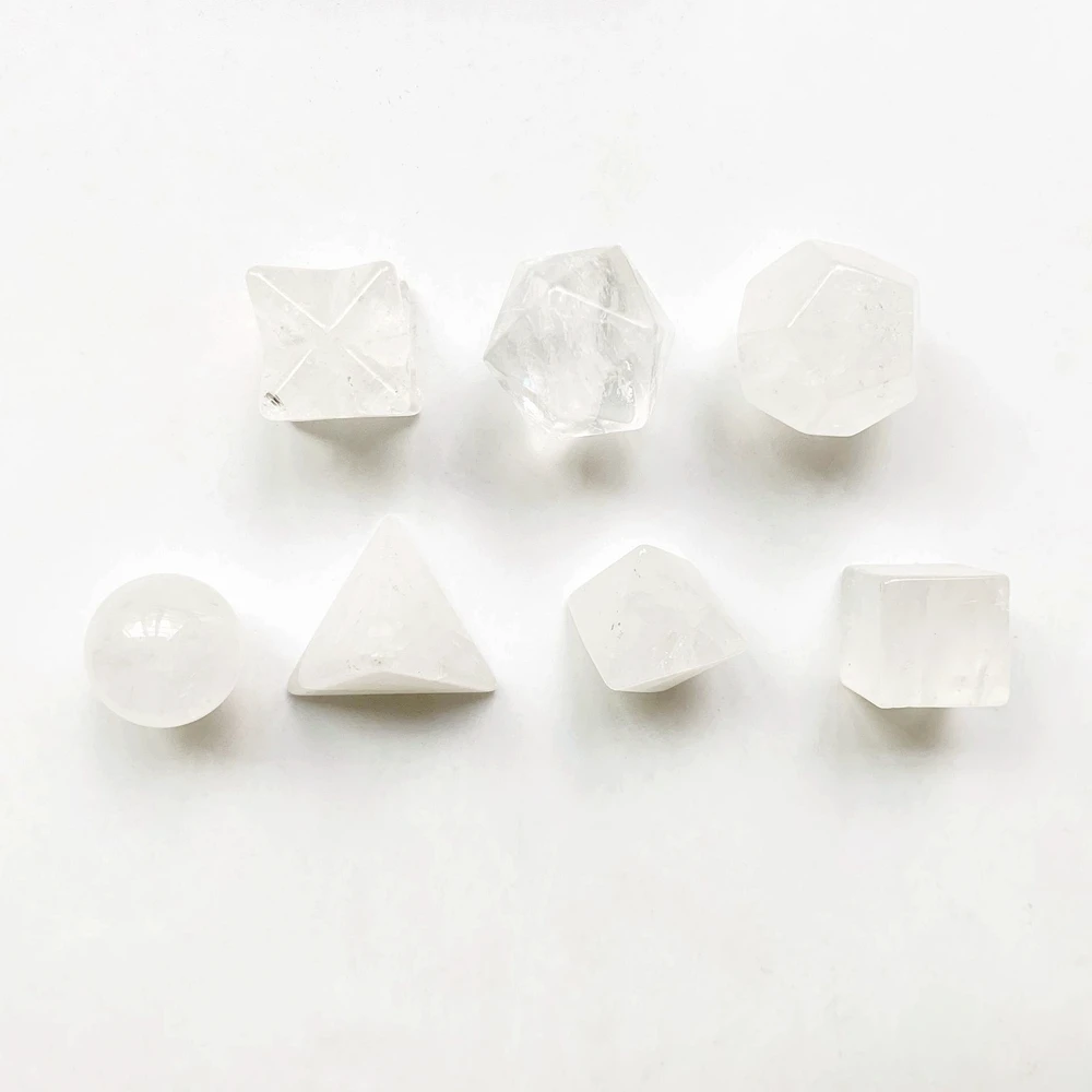 

Clear Quartz Crystal Natural Carved Platonic Solids Sacred Geometry Symbols Merkaba Star Figurine Energy Balance Stone Craft Hom