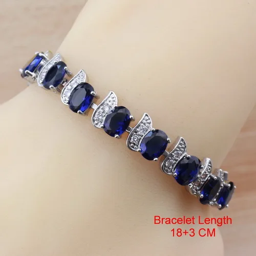 Mystic 925 Серебряный Круглый с натуральными камнями Циркон Синий Ювелирные наборы для женщин модный костюм независимая подарочная коробка - Окраска металла: Blue Bracelet