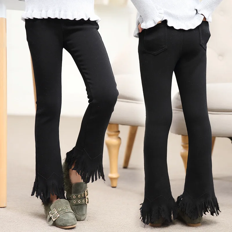 Штаны для девочек 2019 г. Весенняя детская одежда черная длинная с резинкой в талии