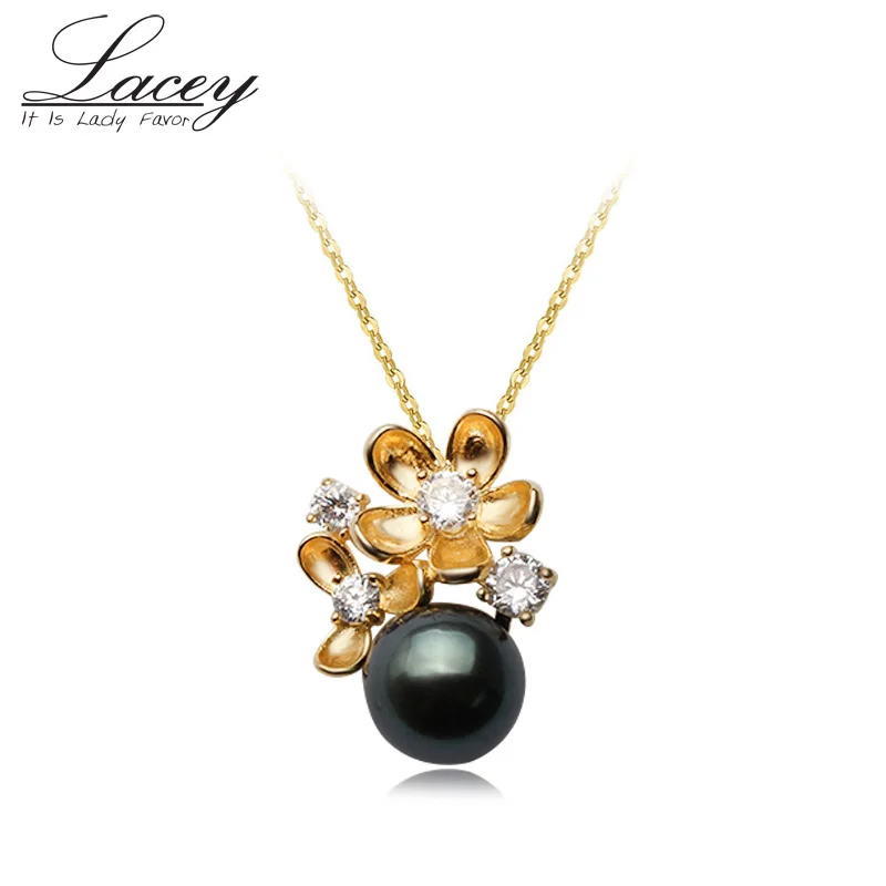Perfect Round Natural Black Pearl Pendant Necklace For Women 925 Sterling Silver Chain Tahiti Pendants Wedding | Украшения и