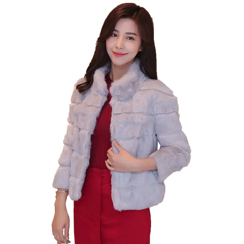 Lady Rabbit Fur Jacket Coat Autumn Winter Women Short Outerwear LF5161