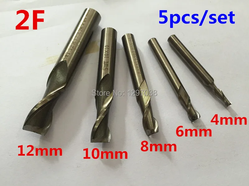 

5pcs/set HSS 2 Blades Flute cutting diameter 4MM+6MM+8MM+10MM+12MM high speed steel end milling cutter end mills Cutting tools