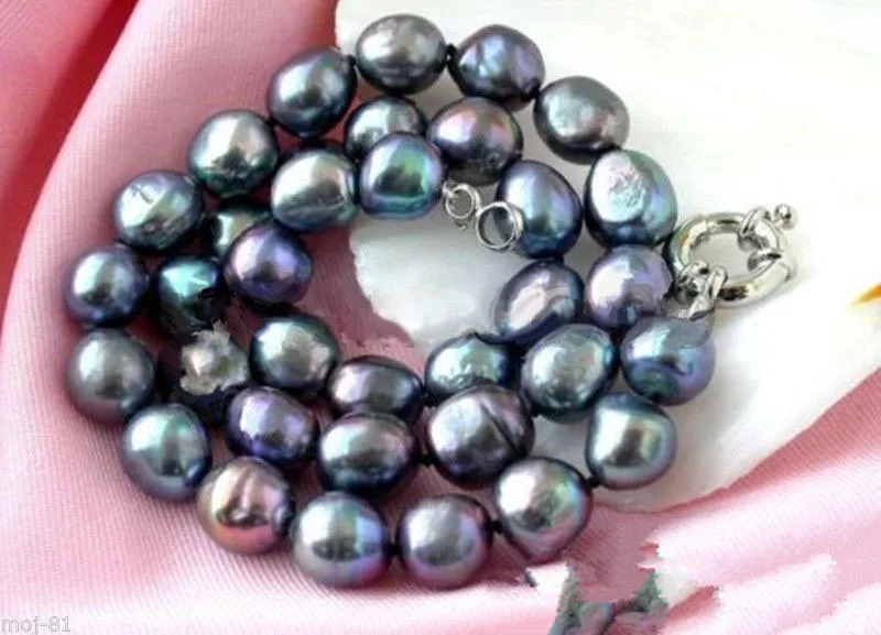 

NATURAL CULTURED 9-10MM SOUTH SEA BLACK BAROQUE PEARL NECKLACE 18" Necklace