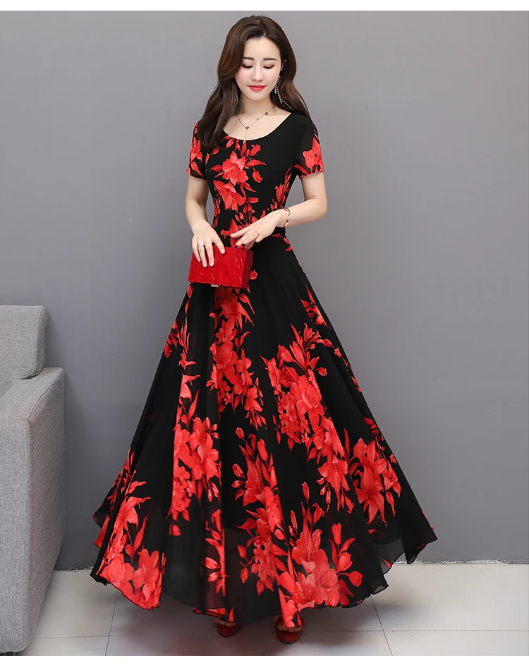 Цветочные шифоновые Boho летние миди-платья винтажные 3XL плюс размер пляжный Макси-сарафан с принтом элегантные женские облегающие вечерние платья