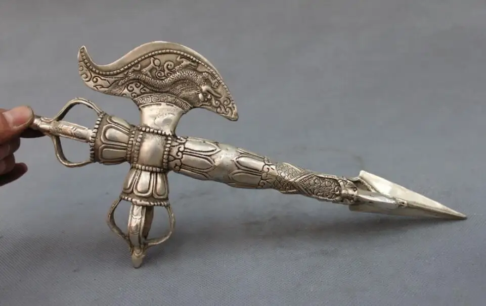 Тибетский ваджракила Phurpa кинжал белый медный серебряный буддийский Дракон фа Ци