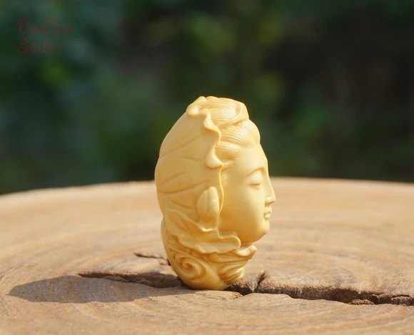 Natural Boxwood Carved Guanyin Bodhisattva Lotus Pendant Tiny Charms Mala Japa Beads Bracelet Jewellry Findings DIY Accessories | Украшения