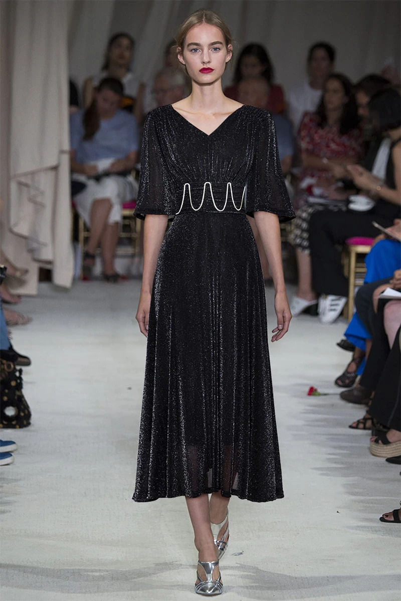 Сексуальные модные женские платья с низким V образным вырезом и высокой талией