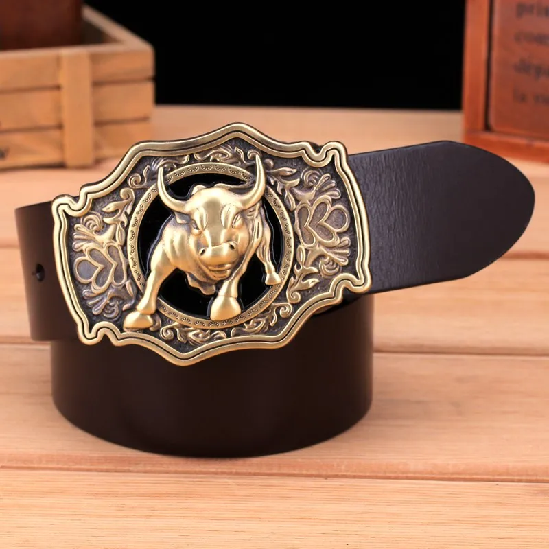 coffe buffalo buckle Твердая латунная пряжка с натуральным лицевым покрытием; Теплые натуральная кожа, дизайнерский пояс высокого качества для мужчин мужские ремни класса «Люкс», в ковбойском стиле; цвет коричневый, черный - Цвет: coffe buffalo buckle