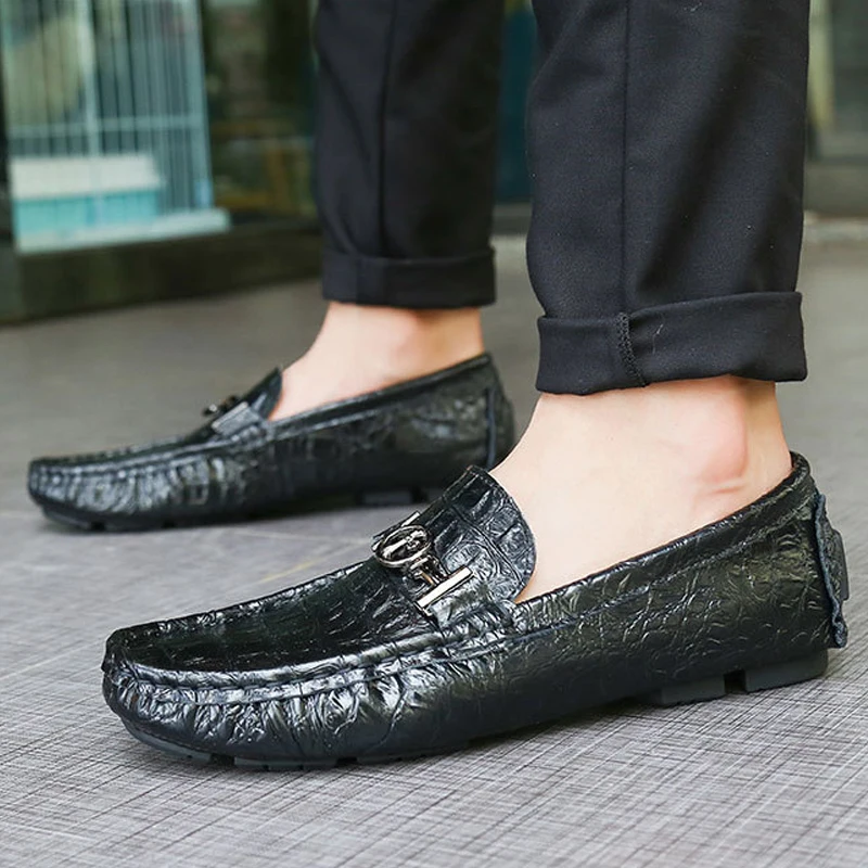 （38-50）Genuine Leather Men's Peas Shoes Large Size Casual Boat Gold-plated Metal Decoration Loafers For Male | Обувь
