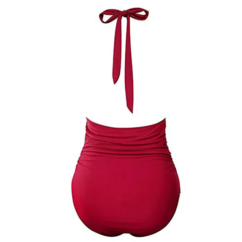 2019 Summer Beach Sexy Female One Piece Swimsuit Vintage Women Swimwear Swim Wear Solid Bandage Monokini Bathing Suit Black Red |
