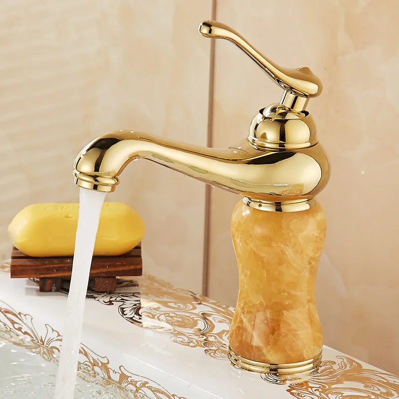 

European Style Gold with jade finish Art Basin faucet Cold And Hot Water tap Bathroom Sink Faucets