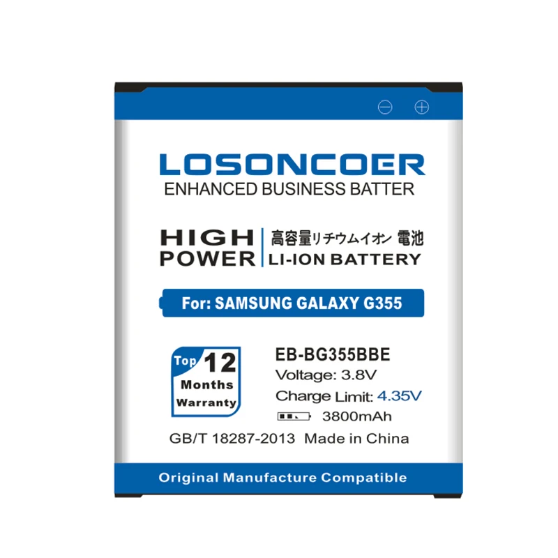 LOSONCOER 3800 мАч EB-BG355BBE Высококачественный аккумулятор для Samsung G355 SM-G355H SM- G3558 SM-G3586V G3588V