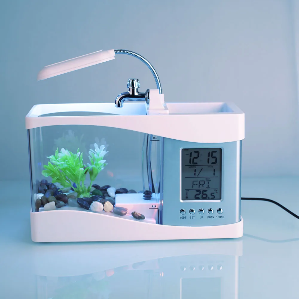 Малый аквариумная Золотая рыбка подсветка для чаши модный Будильник