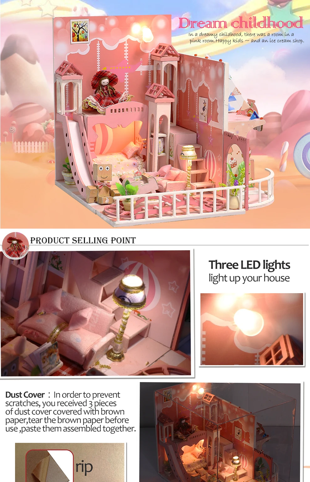 IiE создать кукольный домик K029 мечта детства миниатюрный DIY Kit с подсветкой и Пылезащитный чехол