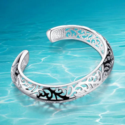 925 sterling silver bangle South Korea women fashion jewelry hollow-out decorative pattern.surface of the bulge.New style. | Украшения и