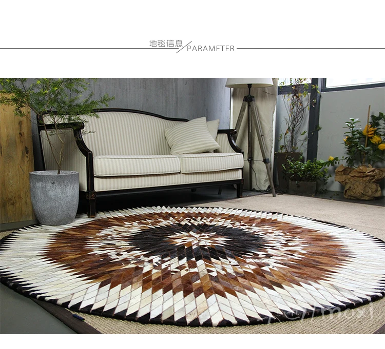 

Free shipping 100% natural genuine cow leather rug round