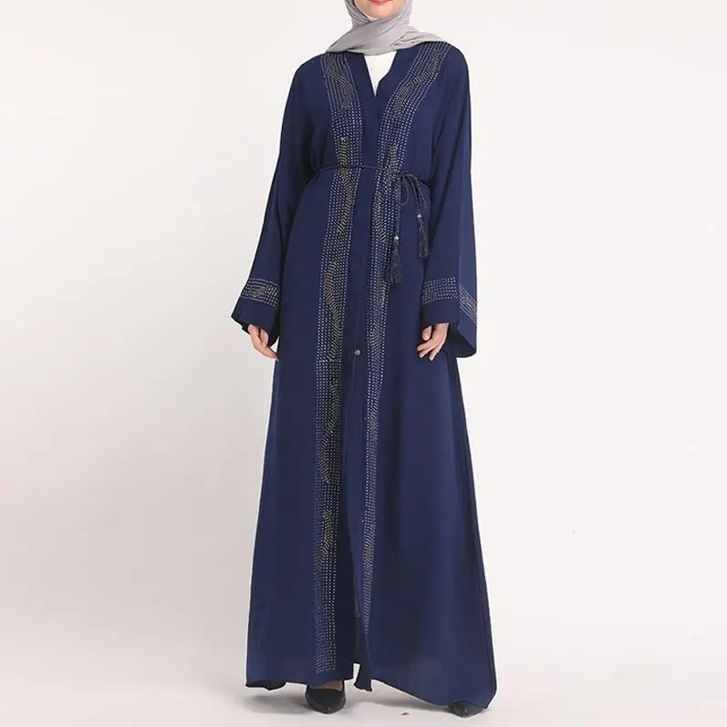 Dark Blue Cardigan Vestidos кафтан абайя Дубай кардиган хиджаб мусульманское платье абайя s женский халат Femme Катара ОАЭ кафтан Elbise турецкие исламские платья - Цвет: Dark Blue Cardigan