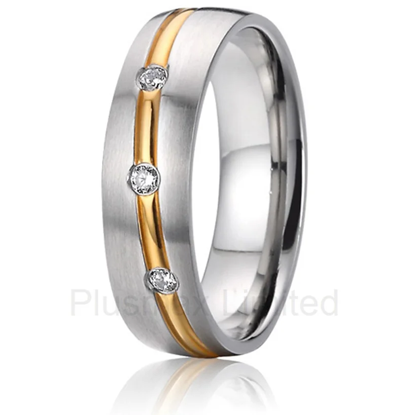 

2016 OEM/ODM nice 3 cz bezel setting gold color engagement wedding rings