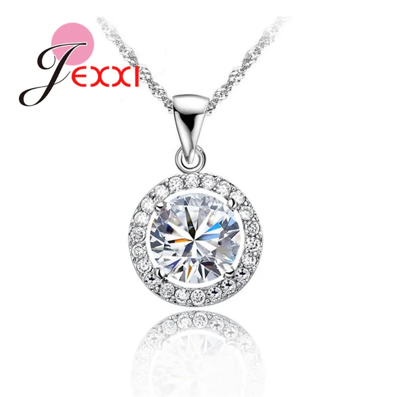 

Luxury 925 Sterling Silver Fashion Wedding Engagement Jewelry Top Quality Shiny Round CZ Zircon Crystal Pendant Necklace